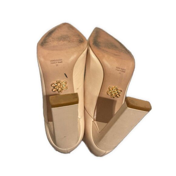 Zvelle Genuine Leather Solid Light Pink Beige High Heels Pumps Pointed Toe 7 - Picture 4 of 6